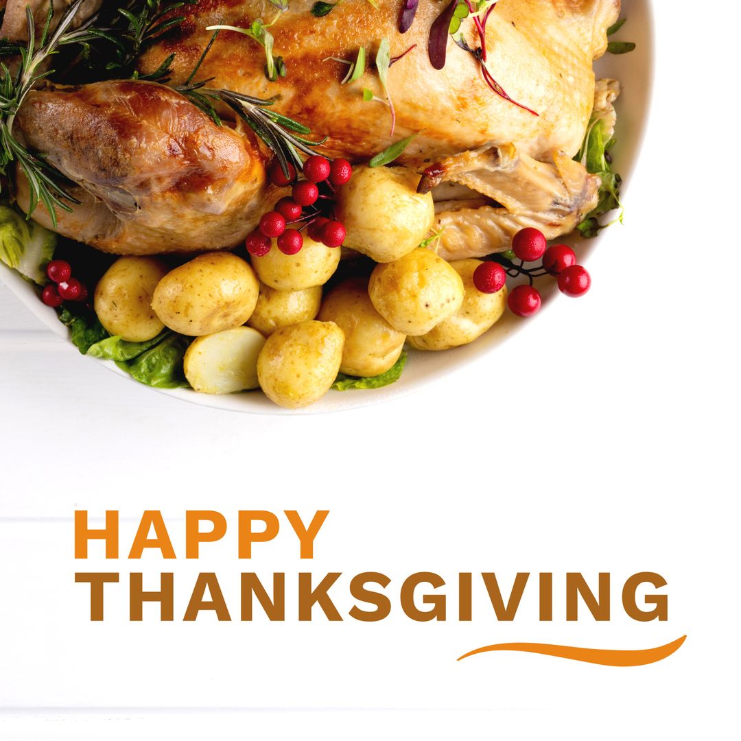 Happy Thanksgiving Greeting with Roasted Turkey and Potatoes - Download Free Stock Templates Pikwizard.com