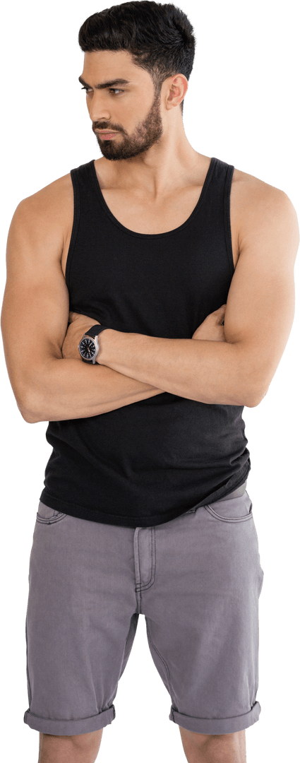 Transparent Athletic Man in Tank Top with Crossed Arms