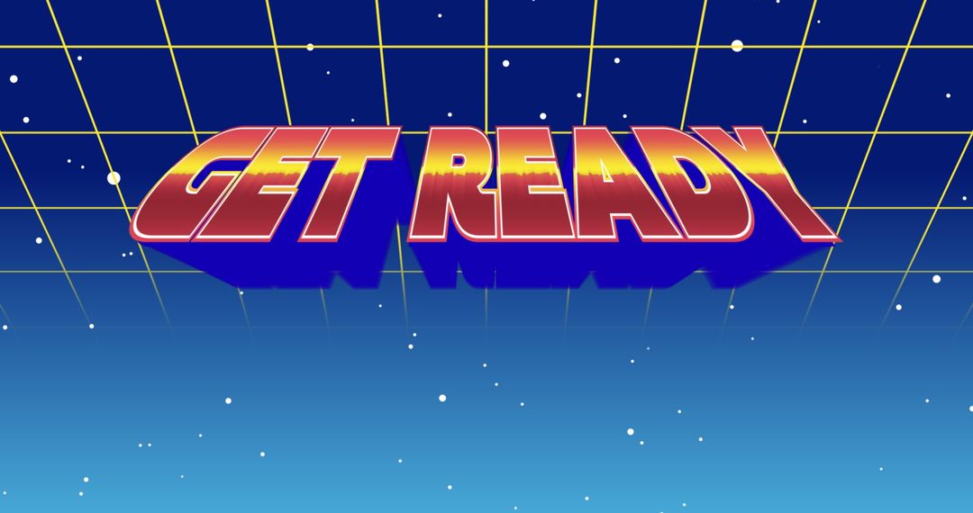 Retro Futuristic Get Ready Sign with Moving Galaxy Background