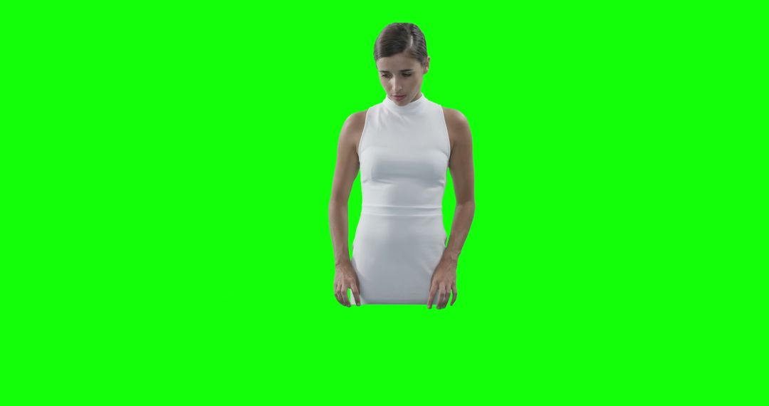 Woman with Green Screen Background Wearing White Dress - Free Images, Stock Photos and Pictures on Pikwizard.com