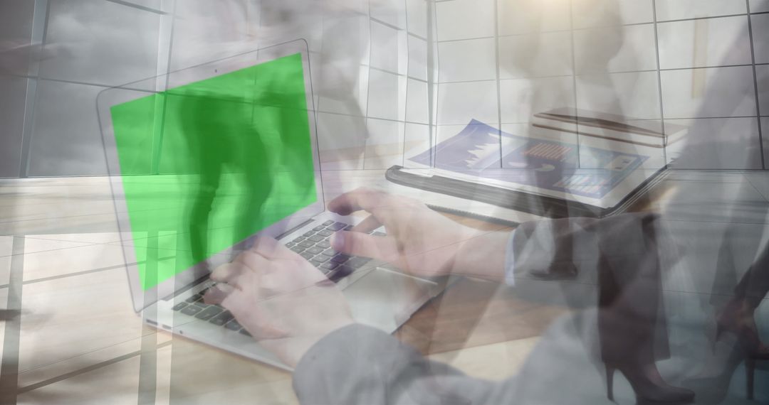 Green Screen Laptop with Modern Commuters Overlay