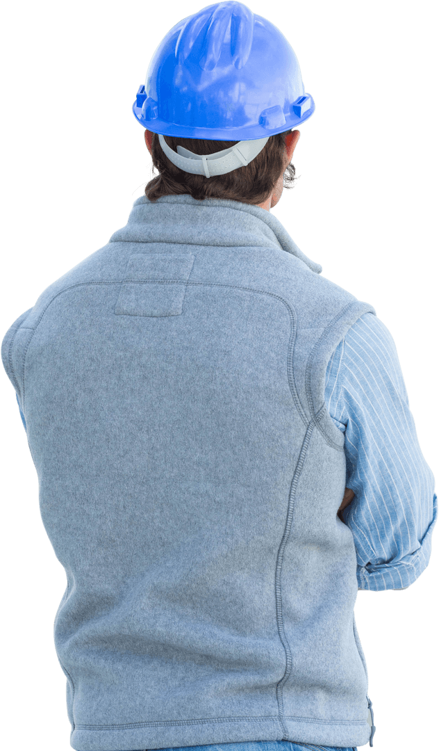 Architect with Blue Hard Hat Rear View on Transparent Background