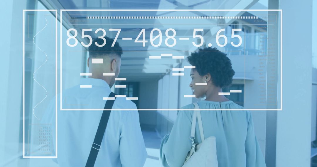 Business Colleagues Walking Visited by Futuristic Digital Interface