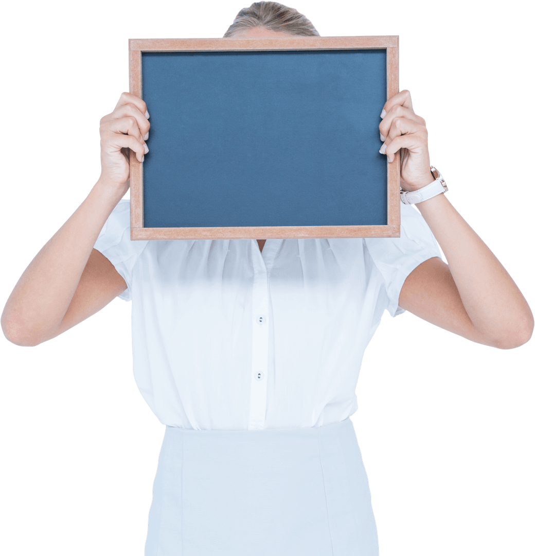 Businesswoman Holding Transparent Chalkboard Closeup Portrait