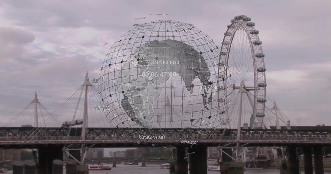 Holographic Globe Projection Over London Riverside