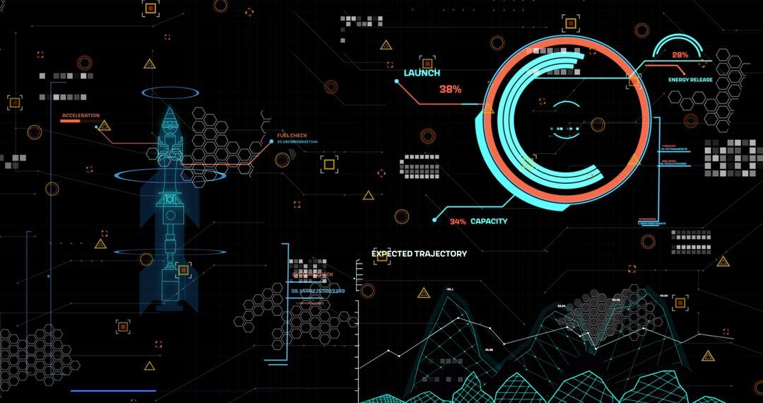 futuristic digital data interface with rocket simulation - Free Images, Stock Photos and Pictures on Pikwizard.com