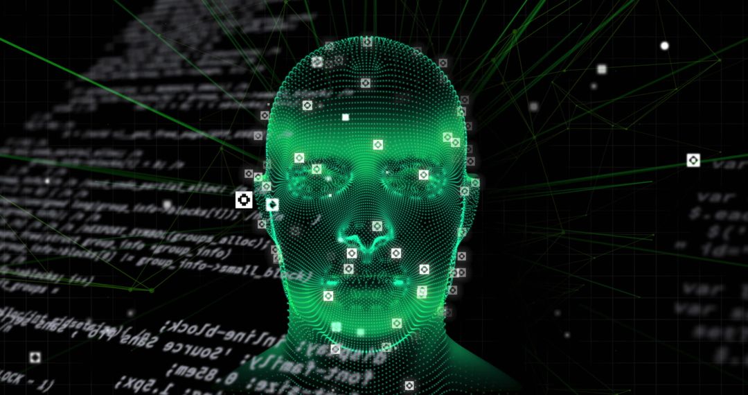 Digital Human Face in Data Network Illustration