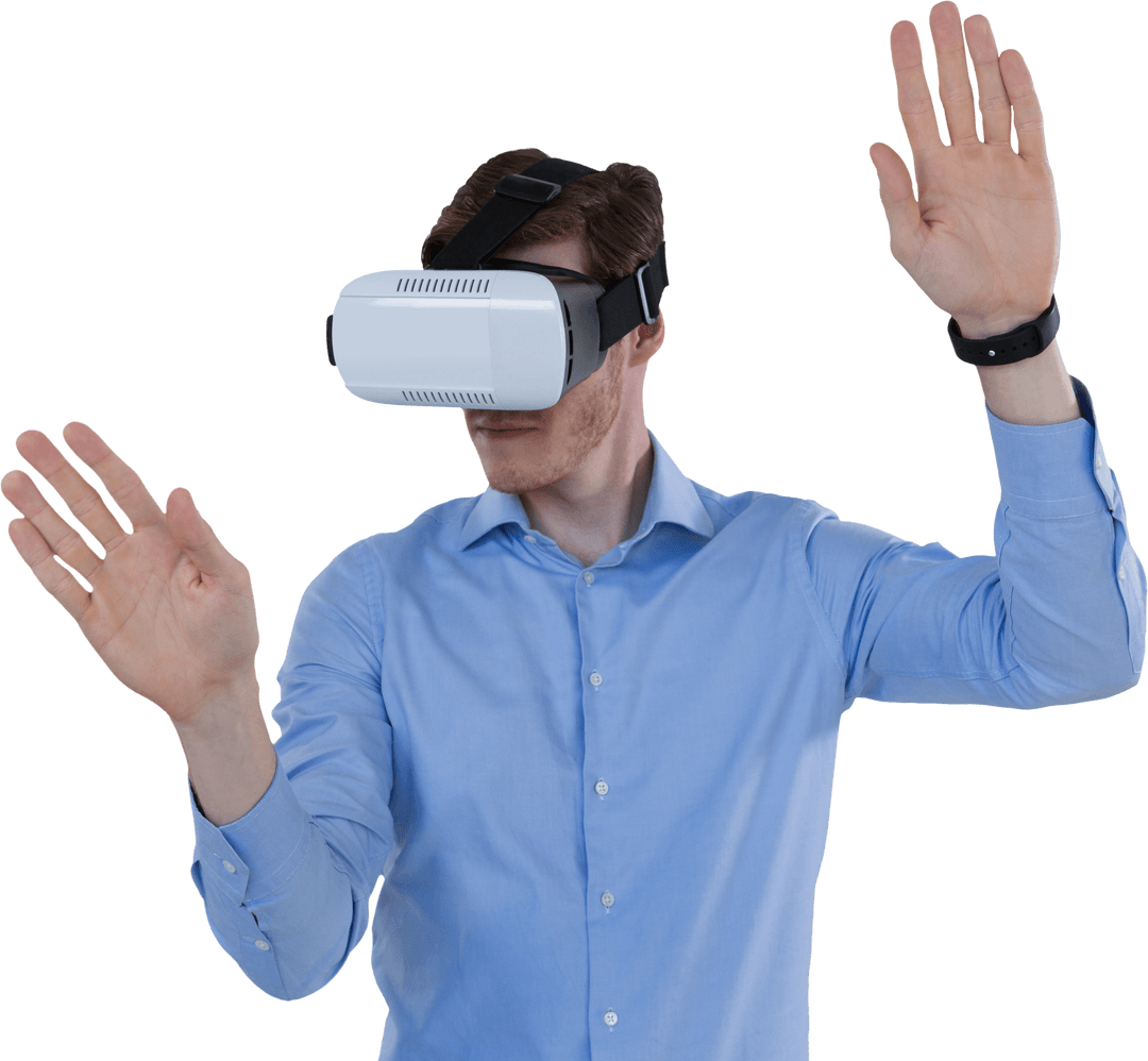 Caucasian Businessman Experiencing VR on Transparent Background