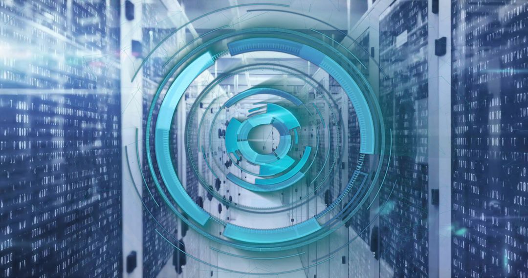 Futuristic Data Scope Overlooking Advanced Computer Servers