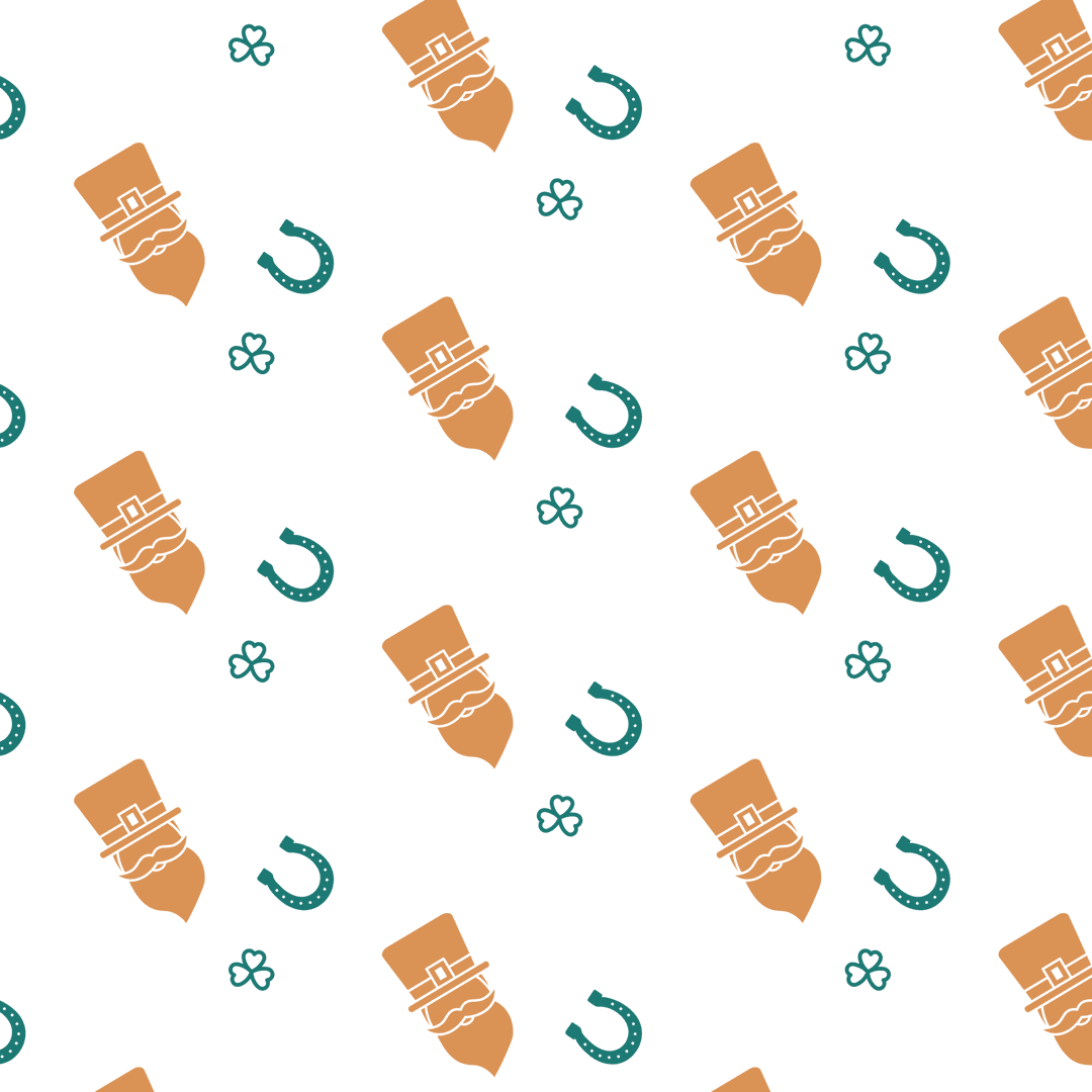 Transparent Pattern of Leprechauns, Horseshoes, Shamrocks on Black