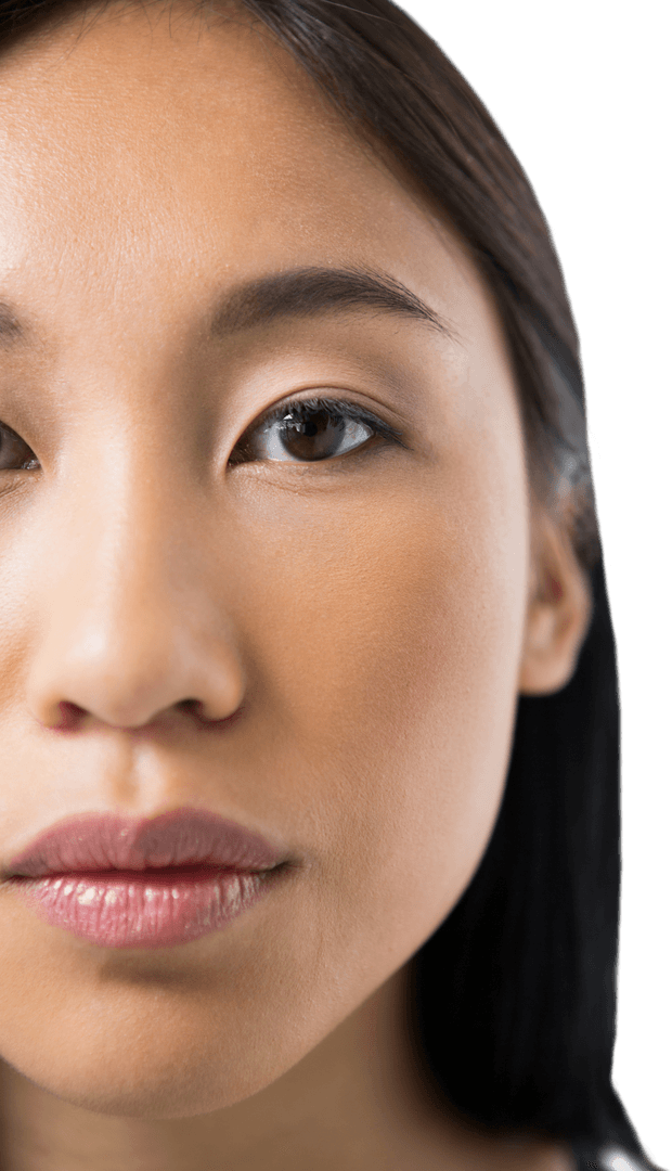 Transparent Woman's Face Close-up with Intense Gaze