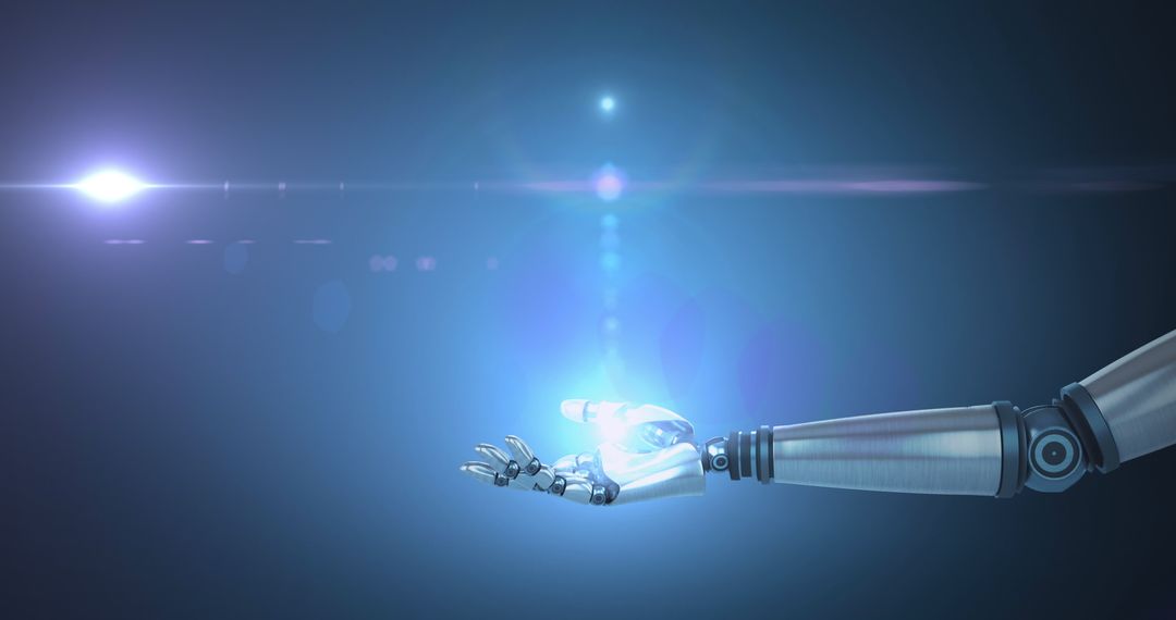 Futuristic Robot Hand Reaching for Glowing Light