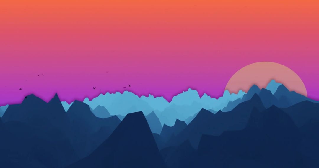 Vibrant Digital Mountain Landscape with Sunset