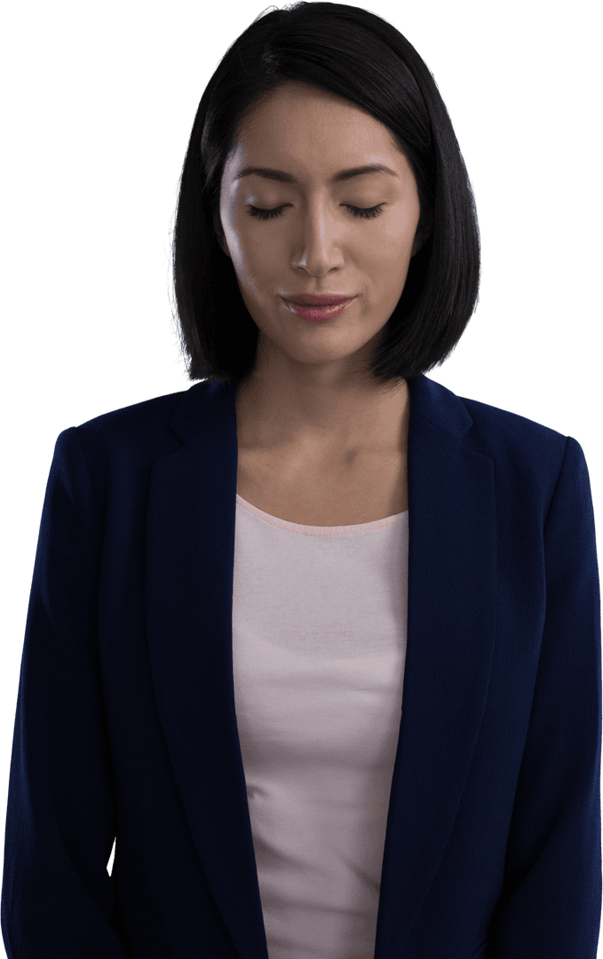 Serene Businesswoman in Deep Thought on Transparent Background