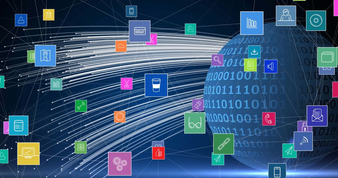 Global Digital Connectivity with Network and Data Icons