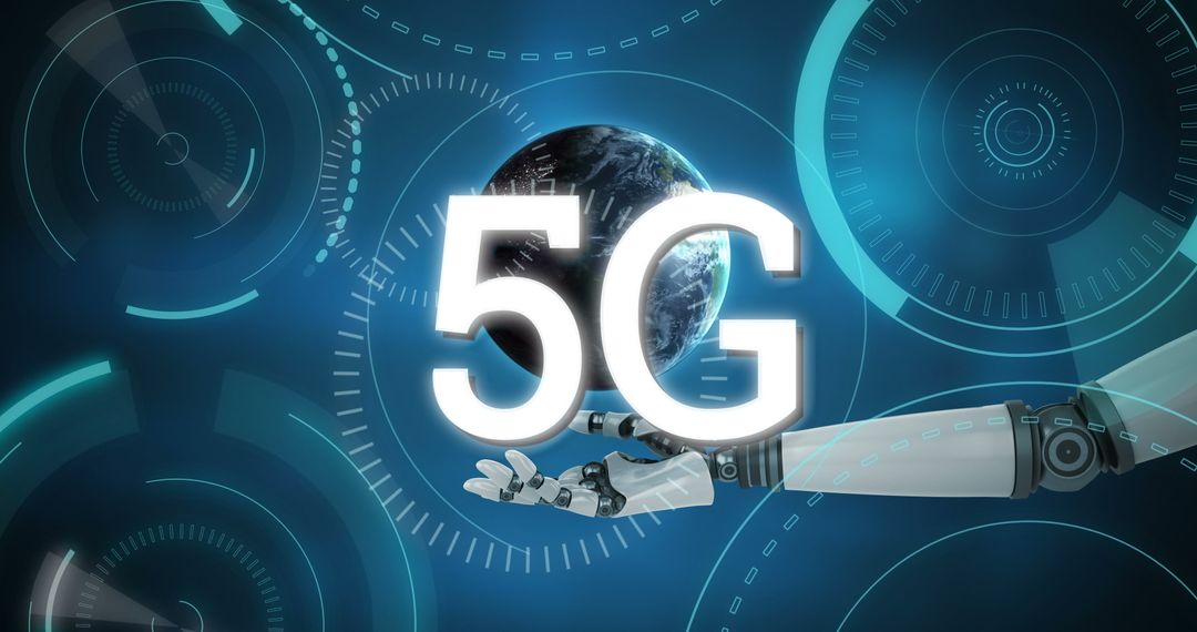 Futuristic Robotics Holding Globe with 5G Elements