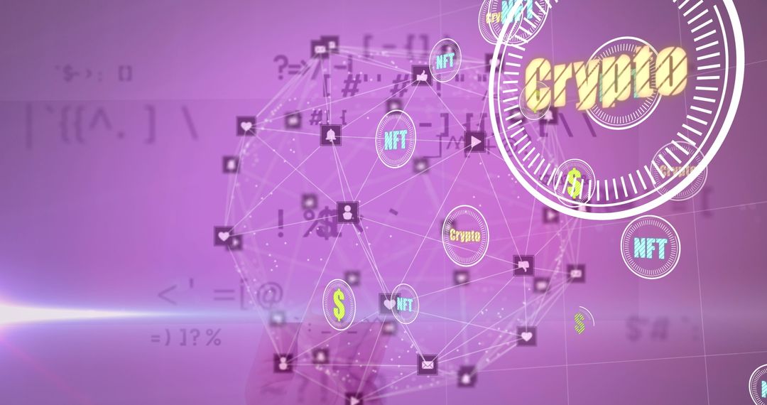 Abstract Digital Network with Cryptocurrency Symbols and Blockchain Connections