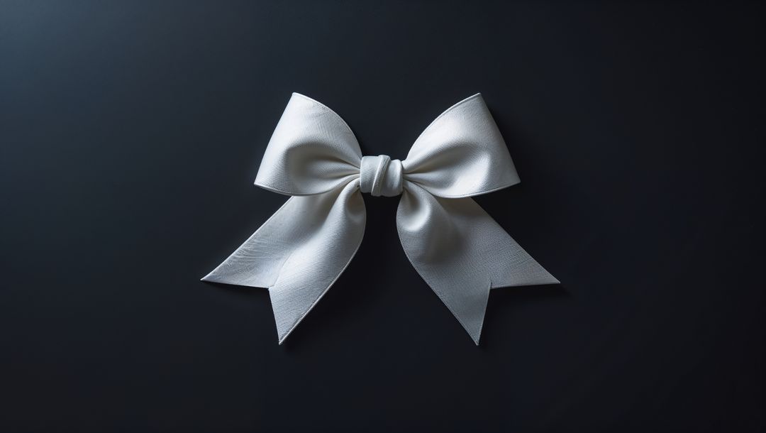 White Ribbon Bow on Dark Matte Surface Conveying Elegance