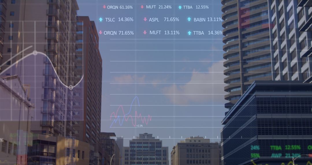 Digital Analytics Graphs Over Urban Cityscape