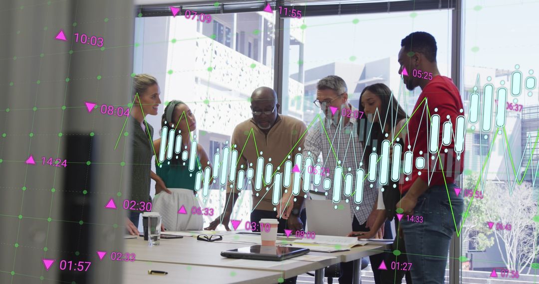 Diverse Team Analyzing Architectural Plans with Data Overlays