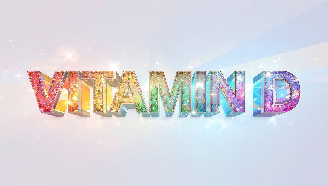 Shimmering 3D Typography VITAMIN D with Prismatic Glitter and Gemlike Facets