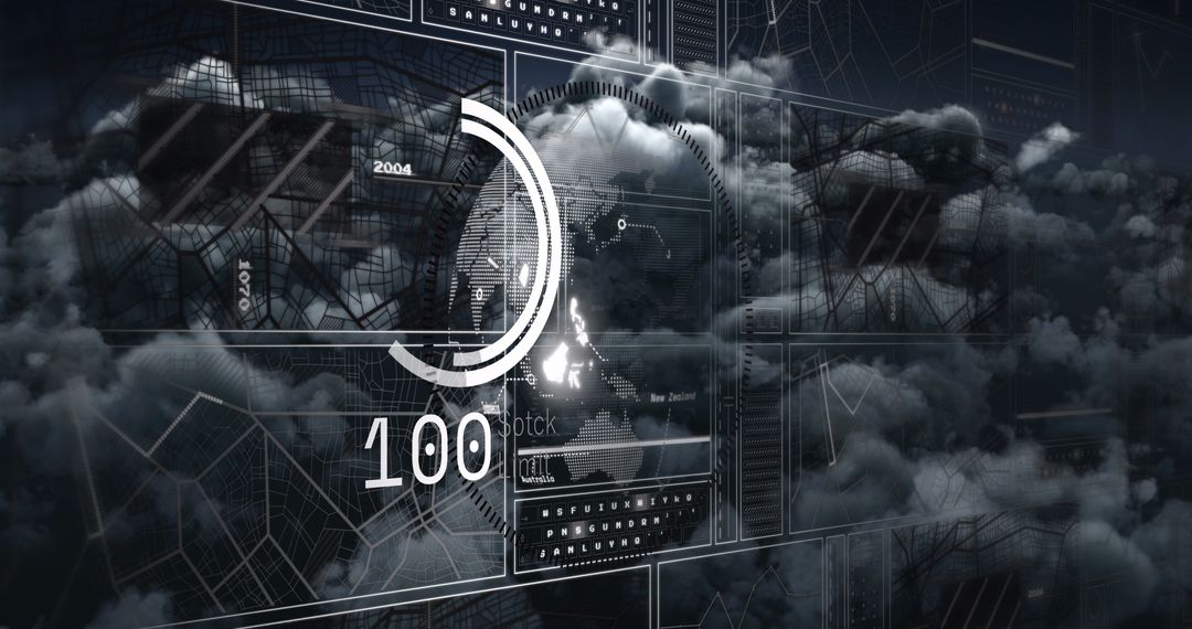 Digital Data Visualization Over Dark Cloudy Sky