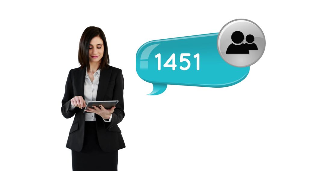 Businesswoman Interacting with Digital Followers Count Concept