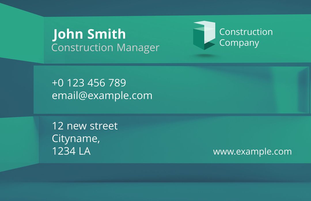 Sleek Teal Business Card Template for Construction Managers - Download Free Stock Templates Pikwizard.com