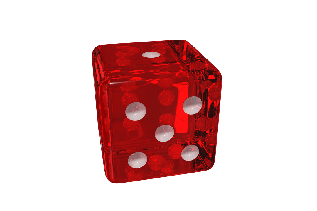 Transparent Red Glass Dice Showing Six with White Dots