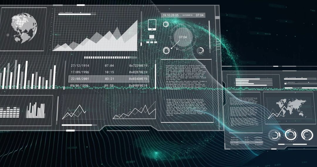 Futuristic Data Analysis Interface with Global Network Elements