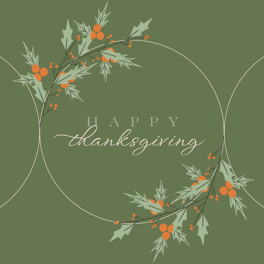 Thanksgiving Greeting with Autumnal Leaves on Green Background