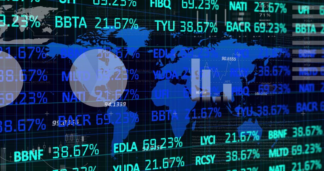 World Map with Stock Market Data and Statistical Analysis
