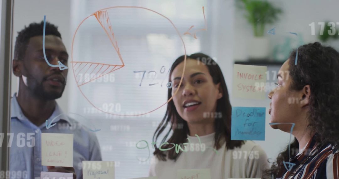 Diverse Team Collaborating with Digital Data in Modern Office