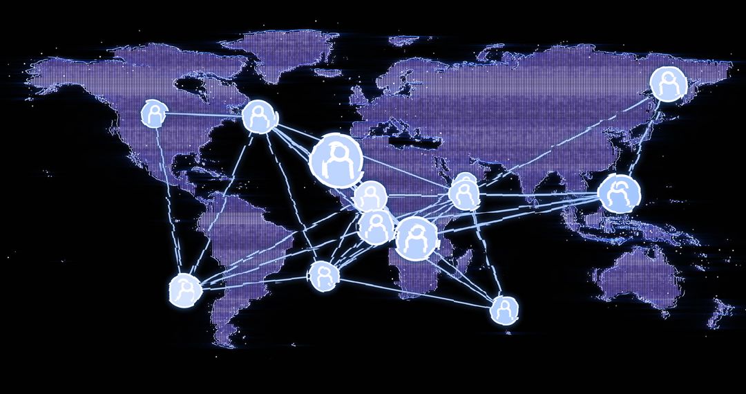 Global Digital Network with User Connections on World Map