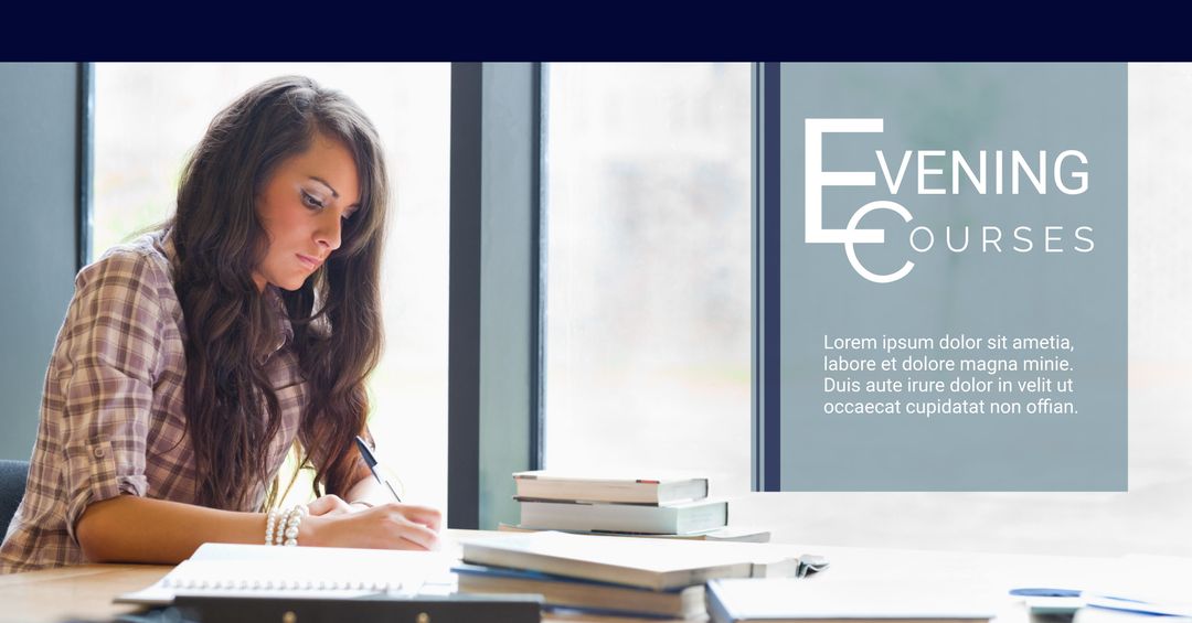 Woman Focusing on Evening Courses and Study for Education Promotion