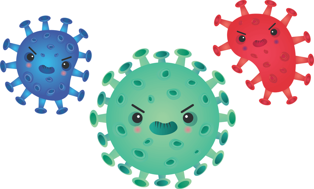 Colorful COVID-19 Virus Cells on Transparent Background
