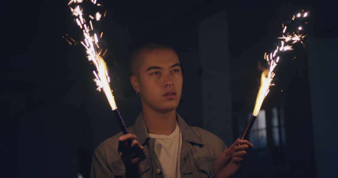 Young Man Holding Sparklers at Night Celebration - Free Images, Stock Photos and Pictures on Pikwizard.com