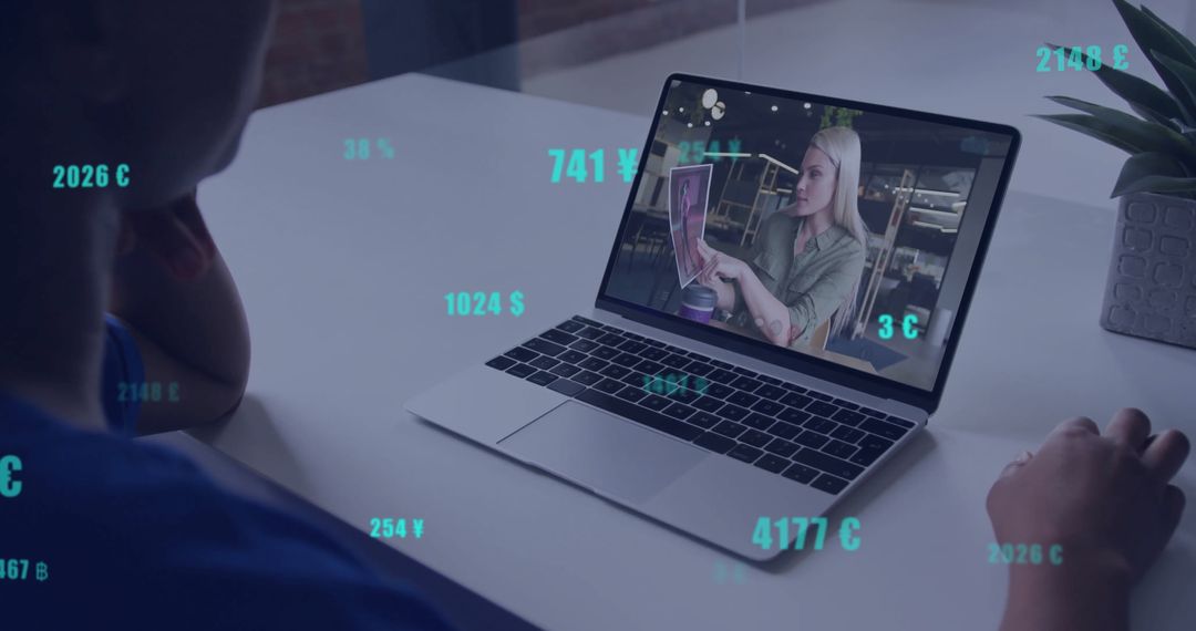 Virtual Meeting with Stylized Digital Currency Symbols Overlay