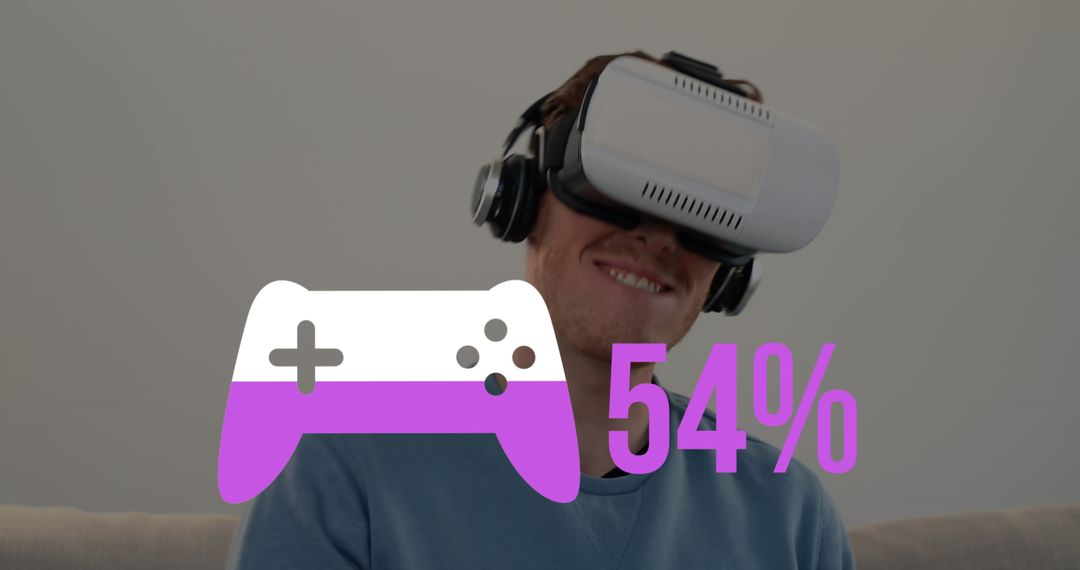 Caucasian Man Enjoying Virtual Reality Gaming Wearing Headset