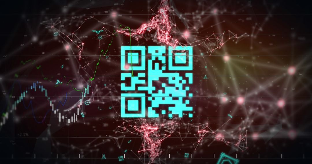 Futuristic QR Code with Digital Interface and Global Network Concept