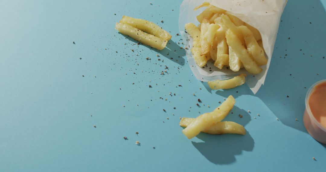 Crispy French Fries with Seasoning on Blue Background - Free Images, Stock Photos and Pictures on Pikwizard.com