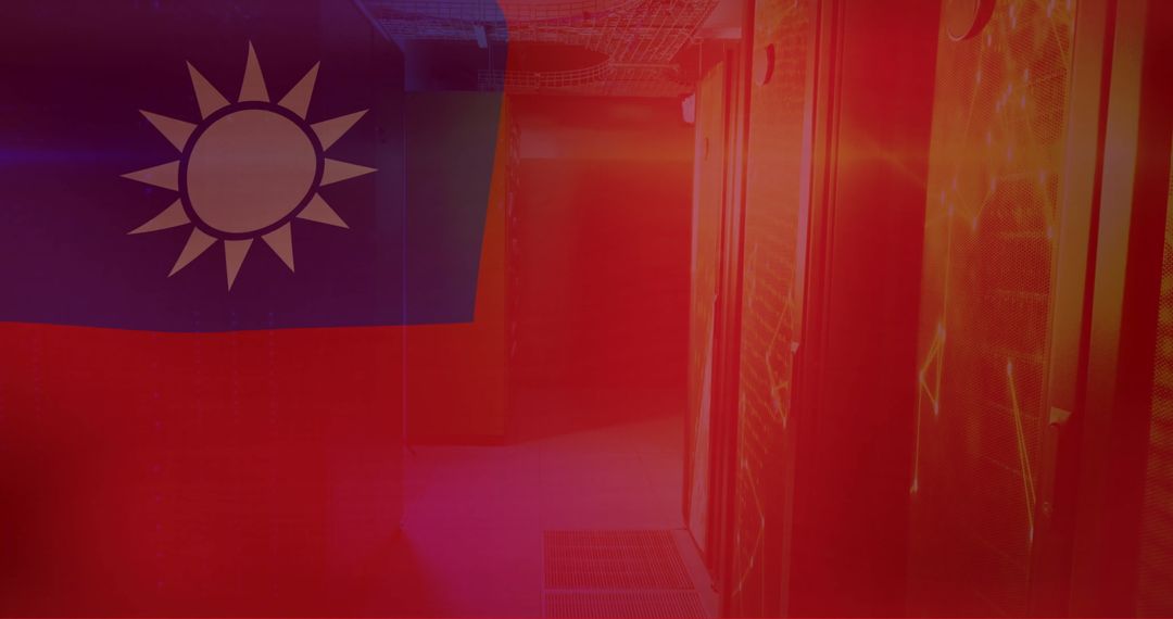 Taiwan Flag with Digital Data Processing and Server Technology