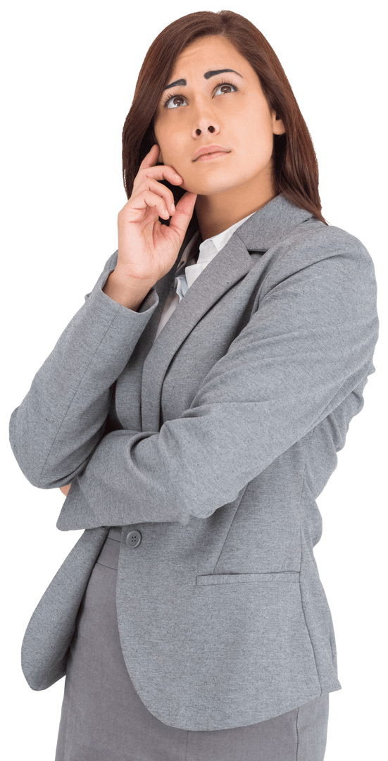 Focused Businesswoman Thinking on Transparent Background