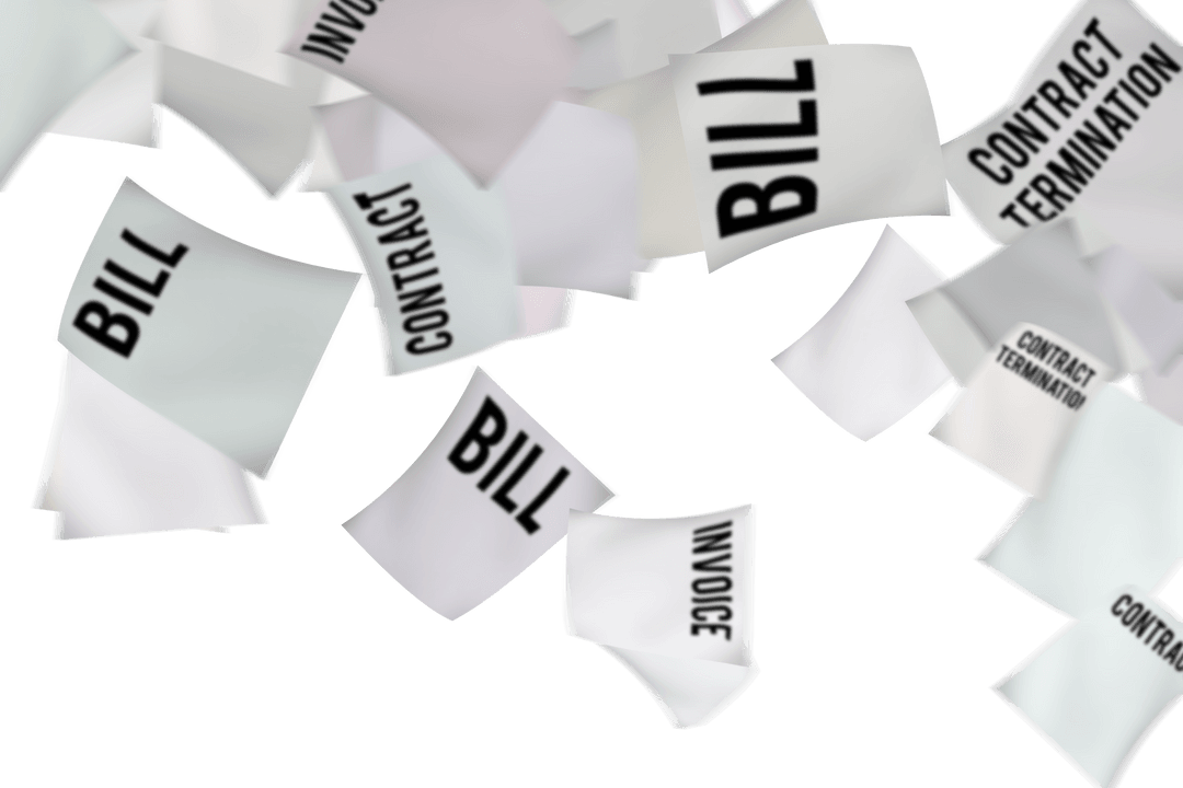 Transparent Flying Bill Documents on Clear Background