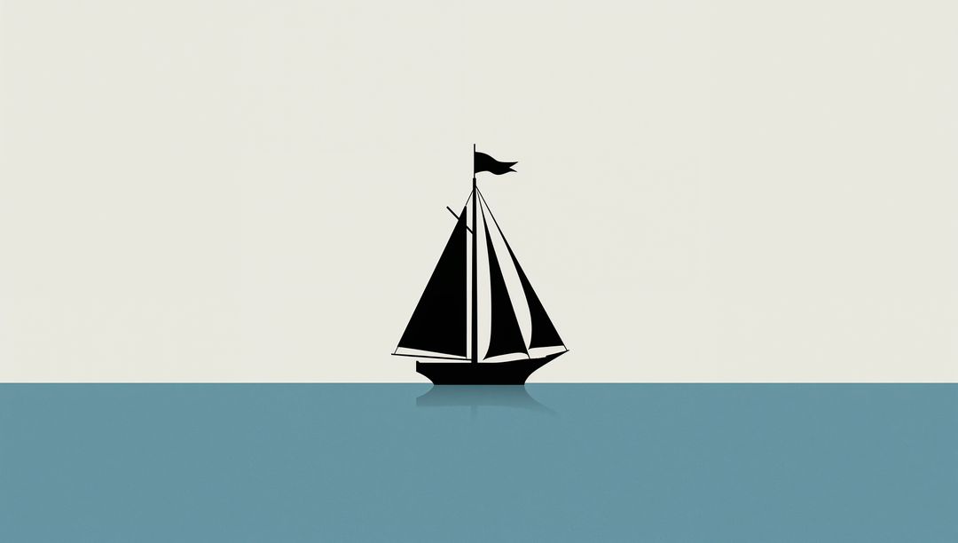 Minimalist Sailboat Silhouette on Open Sea Horizon