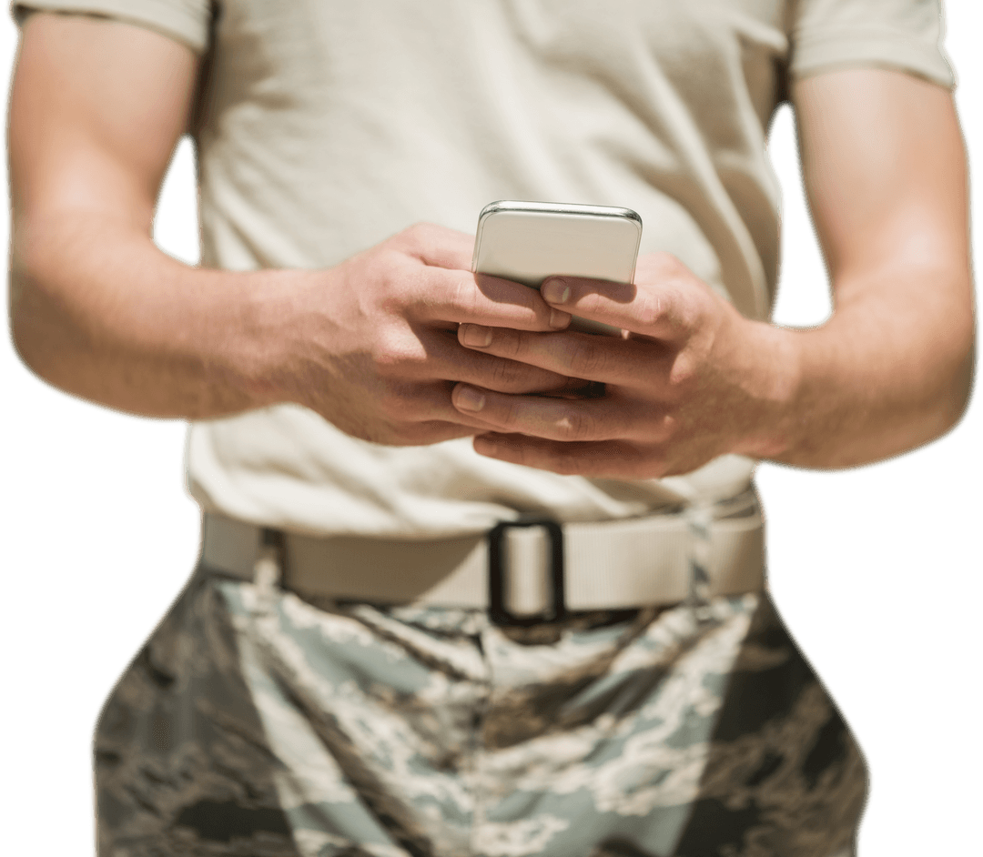 Transparent Military Officer Using Smartphone Communication