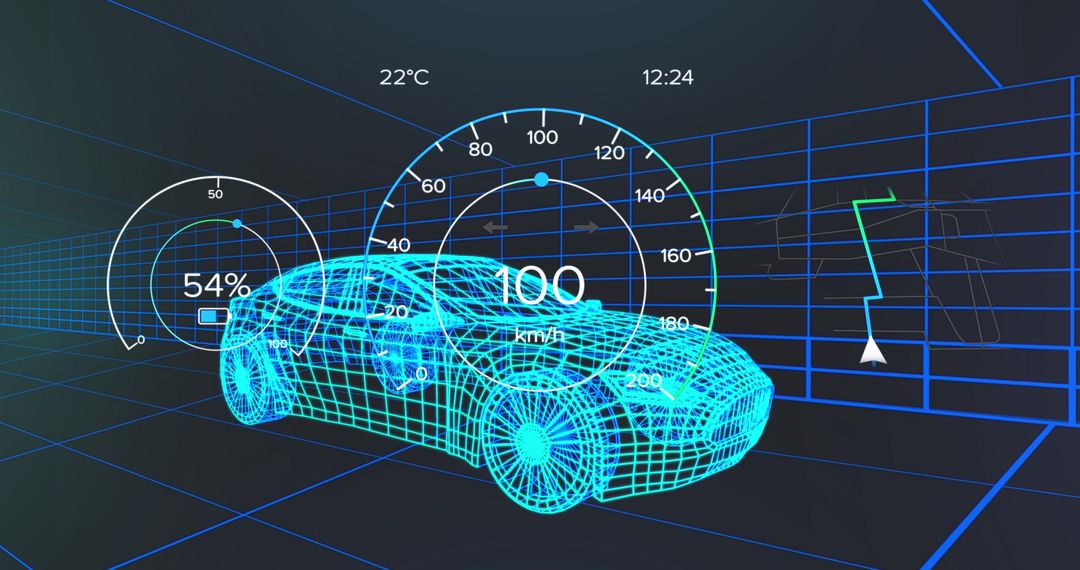 Digital Speedometer and Electric Car Interface Concept in Blue