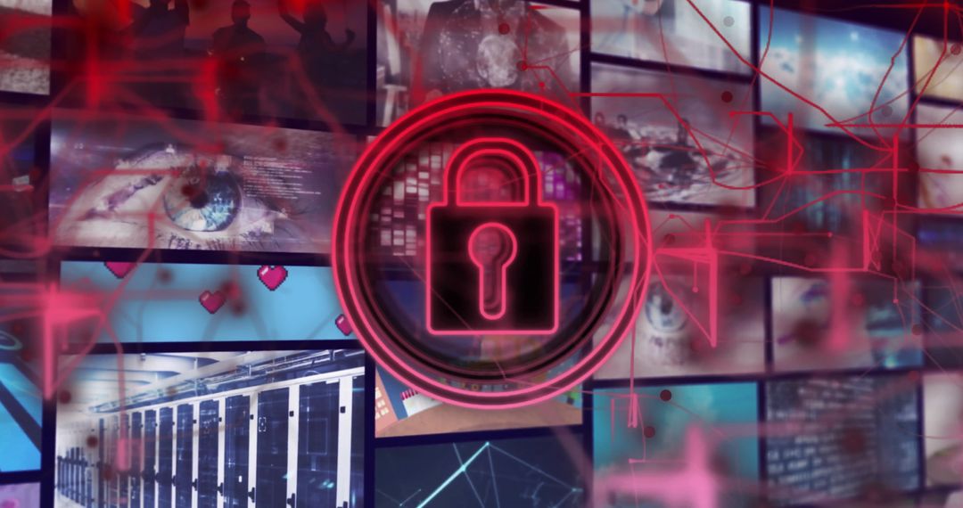 Digital Security Padlock over Futuristic Technology Interface