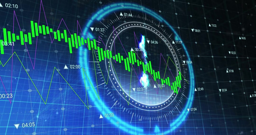 Financial Technology Visualization with Digital Charts and Currency Icons