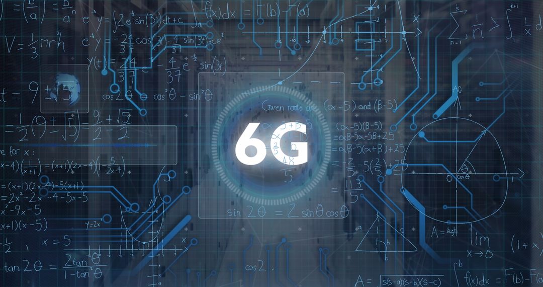 6G Technology Emerging in Server Room with Mathematical Equations Overlay